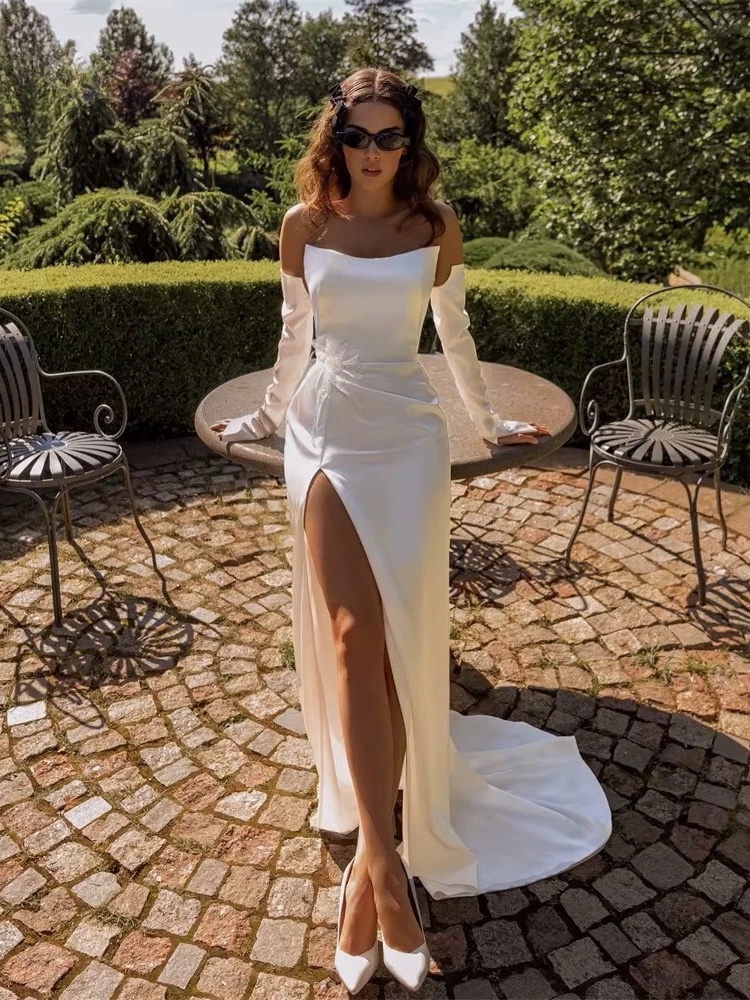 Elegant Mermaid Long Sleeve Wedding Dress 2025 Boat-Neck Lace Side Slit Zipper Back Sexy Bridal Gown Vestido De Noiva Customized 1 Elegant Mermaid Long Sleeve Wedding Dress 2025 Boat-Neck Lace Side Slit Zipper Back Sexy Bridal Gown Vestido De Noiva Customized