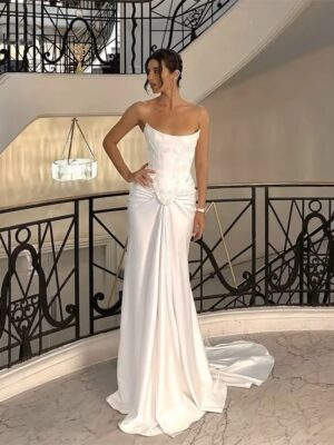 BIGDAY Modern Mermaid Wedding Dress Boat-Neck Lace Appliqued Pleat Open Back Lace-up Bridal Gown Vestido De Noiva Customized