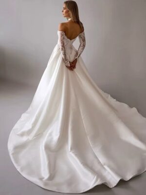 Alternative view of LORIE Vintage Lace Wedding Dress A-Line Off Shoulder Applique Long Sleeve Bridal Gown Princess Slit Corset Bride Gown Customized