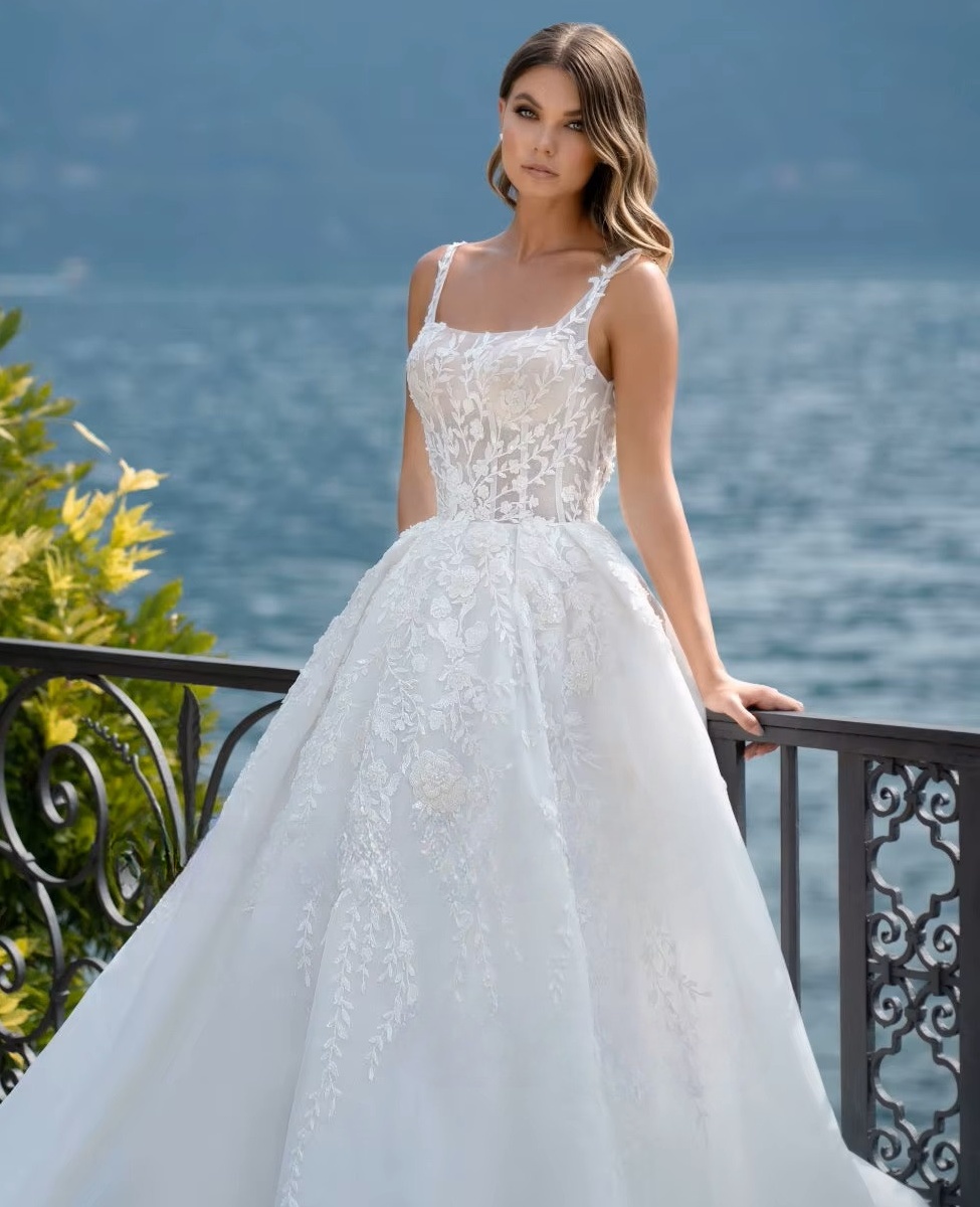 SoDigne Luxury A-line Wedding Dresses Square Collar Sleeveless Bridal Gown Beach Backless Appliques Tulle Split Bridal Dress 3 SoDigne Luxury A-line Wedding Dresses Square Collar Sleeveless Bridal Gown Beach Backless Appliques Tulle Split Bridal Dress - Bild 3