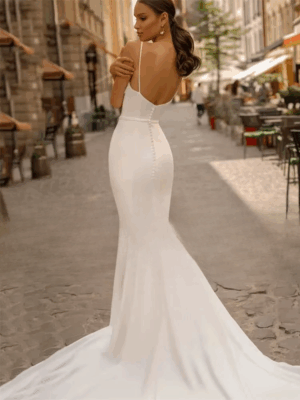 Alternative view of Elegant Mermaid Wedding Dresses Spaghetti Straps Boat-Neck Backless Pleat Bridal Gown Sweep Train Vestidos De Noiva Customized