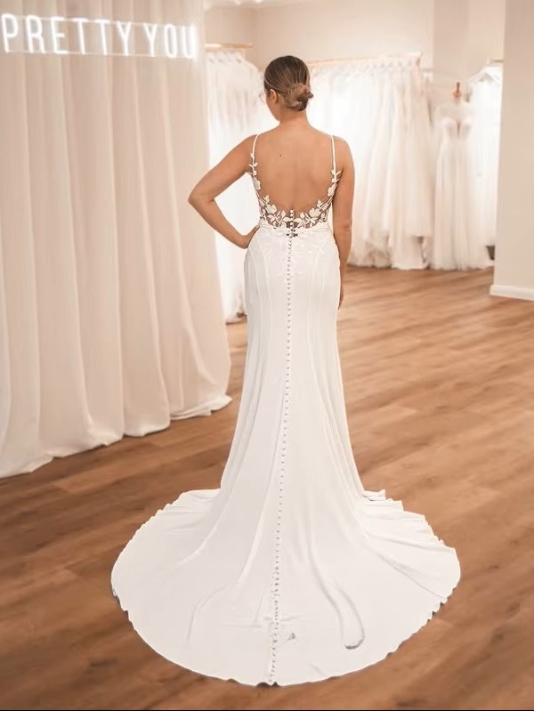 SoDigne Mermaid Satin Appliques Wedding Dresses V Neck Sleeveless Bridal Dress Long Wedding Gown Robe De Mairee Customized 2 SoDigne Mermaid Satin Appliques Wedding Dresses V Neck Sleeveless Bridal Dress Long Wedding Gown Robe De Mairee Customized - Bild 2