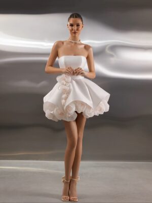 SoDigne A-line Satin Short Wedding Dresses Strapless Sleeveless 3D Flowers Bridal Dress Wedding Gown Robe De Mairee Customized