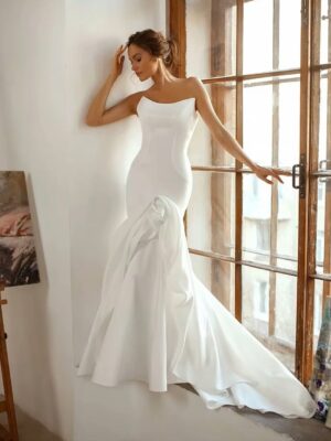 SoDigne Mermaid Satin Wedding Dress Strapless Sleeveless Bride Dresses Women Long Bridal Gowns vestidos de novia Customized