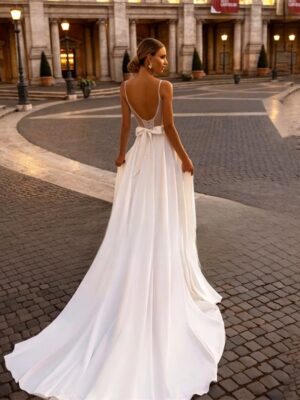 Alternative view of Elegant Wedding Dress For Woman Sweetheart-Neck A-Line Spaghetti Straps Open Back Bride Gown Train Vestidos De Novia Customized