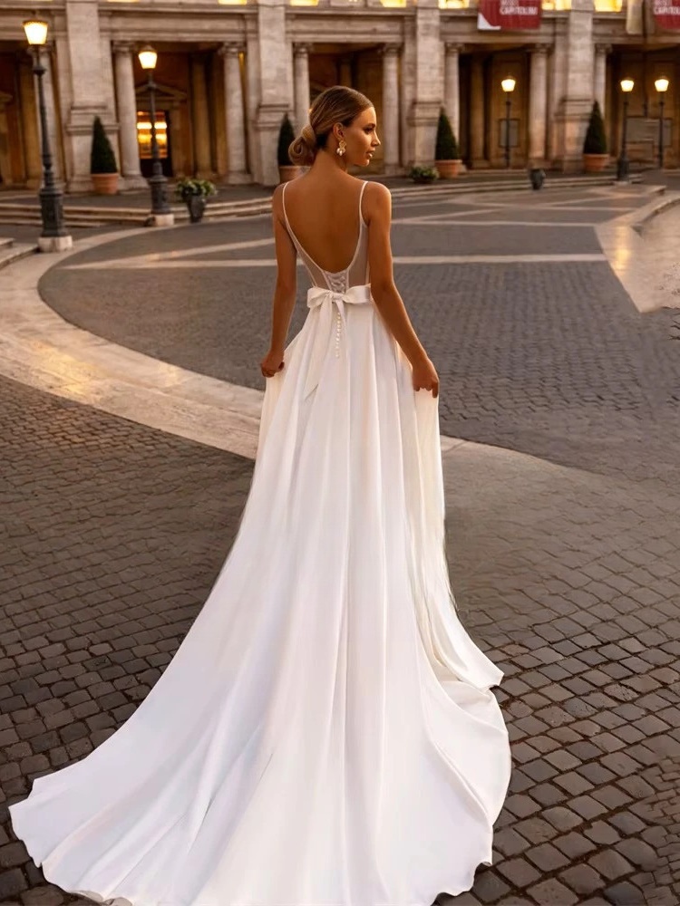 Elegant Wedding Dress For Woman Sweetheart-Neck A-Line Spaghetti Straps Open Back Bride Gown Train Vestidos De Novia Customized 2 Elegant Wedding Dress For Woman Sweetheart-Neck A-Line Spaghetti Straps Open Back Bride Gown Train Vestidos De Novia Customized - Bild 2