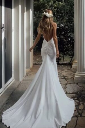 Alternative view of SoDigne Simple Mermaid Wedding Dresses V-neck Sleeveless Satin Elegant Bridal Dress Long Backless Bride Gown vestidos de novia