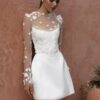 Customized Classic A-Line Mini Wedding Dress Satin Lace Long Sleeve 3D Flower Sexy Backless With Button Srapless Wedding Gown 7 Se21c1fe5bd044ec68e78a226b6db4b086 Cropped
