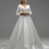 SoDigne A-line Satin Wedding Dresses V-neck Full Sleeves Bride Dress Elegant Long Wedding Gown vestidos de novia Customized 7 Sf5c71e2b025a4057b05a5382d4dda15e3 Cropped