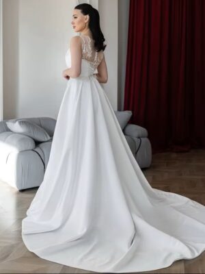 Alternative view of SoDigne A-line Satin Appliques Bride Dresses O-neck Sleeveless Wedding Dress Long Bridal Gowns vestidos de novia Customized